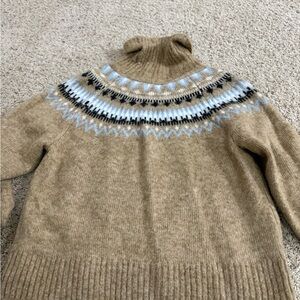 H&M Tan and Blue Fair Isle Turtleneck Sweater